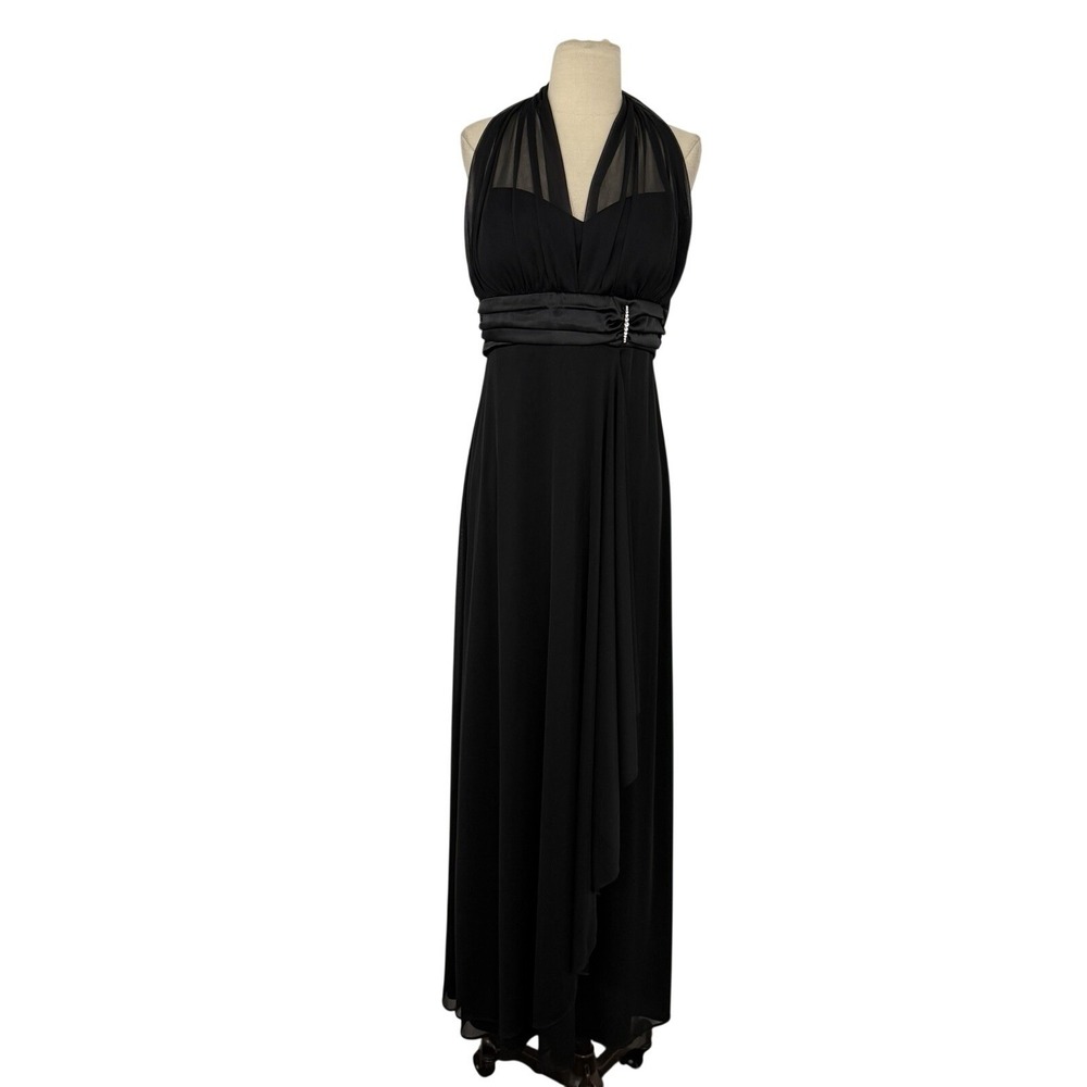 Vtg Y2K Black Mesh Halter Maxi Dress Gown Sz 12 Whimsigoth Fairy‎ Wedding Prom